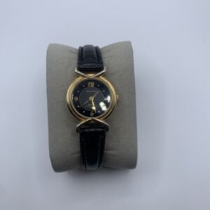 Woman’s Wristwatch LA EXPRESS Quartz Black Leather Band Black Dial Gold Case